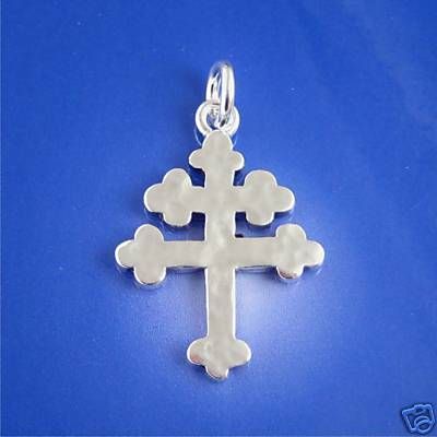 Cross Of Lorraine Pendant   Solid Sterling Silver   1 1/4 Inch   Heavy