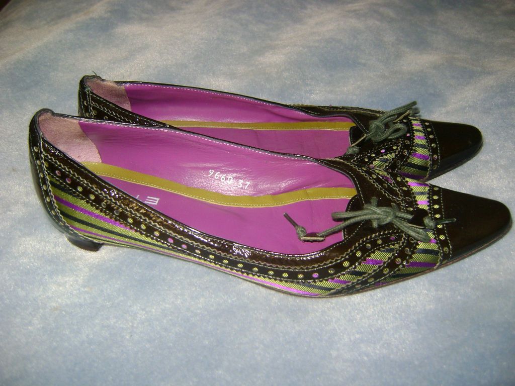 beautiful ladies Etro size 37 shoes patent, kid, silk made in Italy