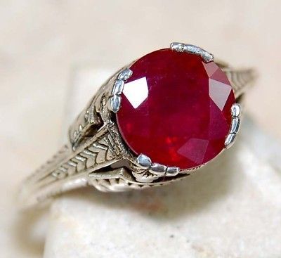 2ct Natural Ruby 925 Solid Sterling Silver Art Nouveau Filigree Ring