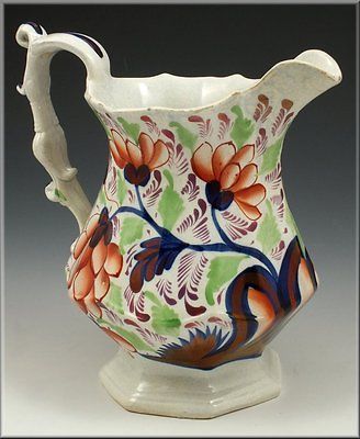 Beautiful 19th C Gaudy Welsh Jug w/ Flowers