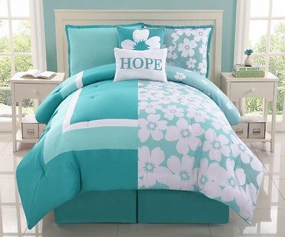 Reversible Aqua Splash Hope Bed in a Bag Comforter Set Aqua/Teal/White