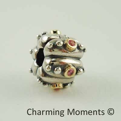 Pandora Two Tone Silver 14K Gold Fusion Clip 790853CZS Salmon Pink