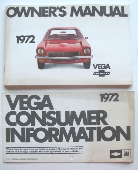 1972 CHEVROLET VEGA VEGA GT KAMMBACK ORIGINAL OWNERS MANUAL