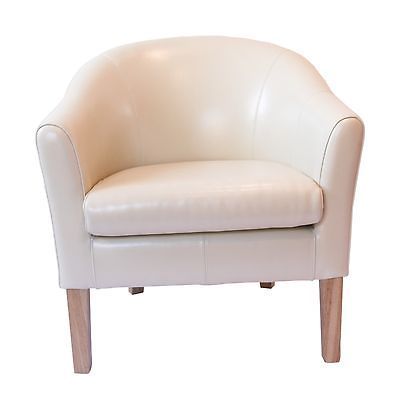 White Cream Real Leather Club Tub Lounge Chair Oak Frame Brand New Was
