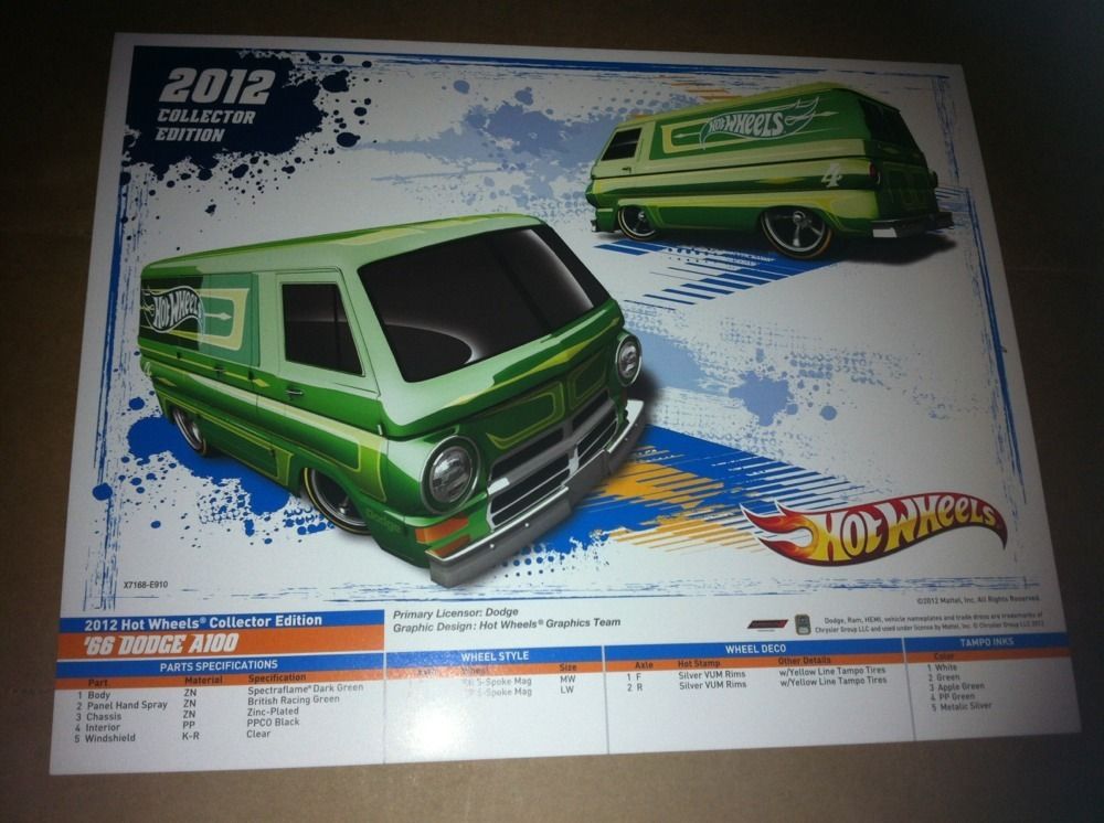 2012 Hot Wheels Collectors Edition 66 Dodge A100 E Sheet Treasure Hunt