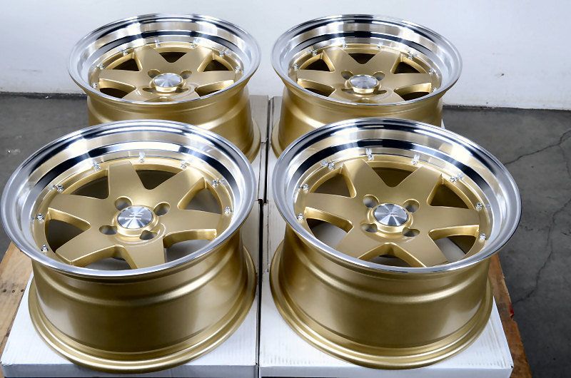 15 4x100 Gold Effect Rims Scion XA XB Low Offset Miata Polished Lip 4