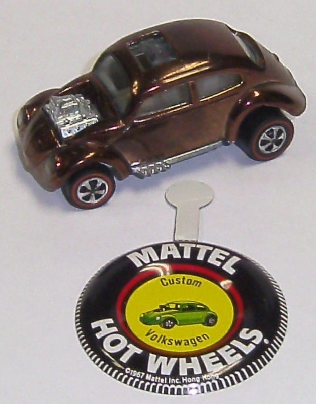 1967 Mattel Hot Wheels Redline Custom Volkswagen Brown w/ Button Near