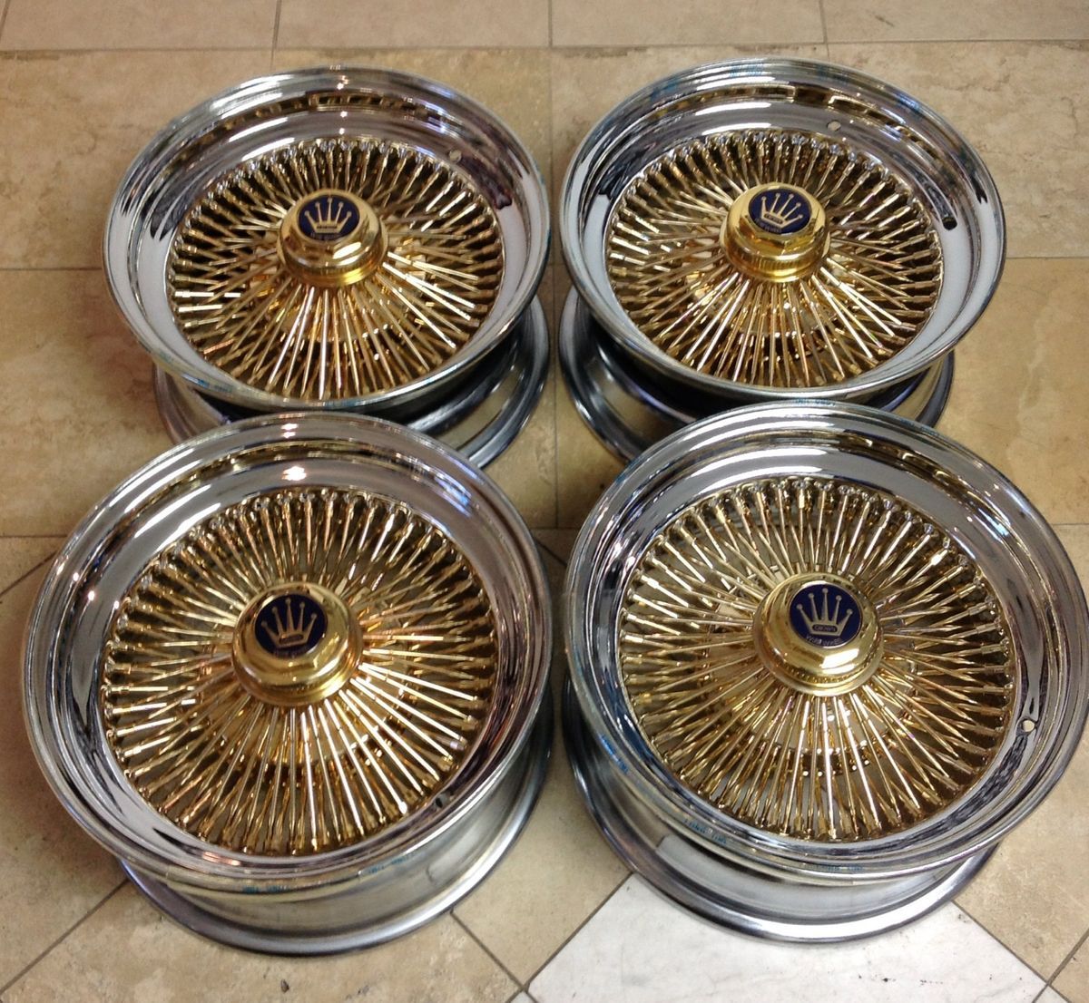 15 Wire Wheels Rims Standard 100 Gold Spokes Set of 4